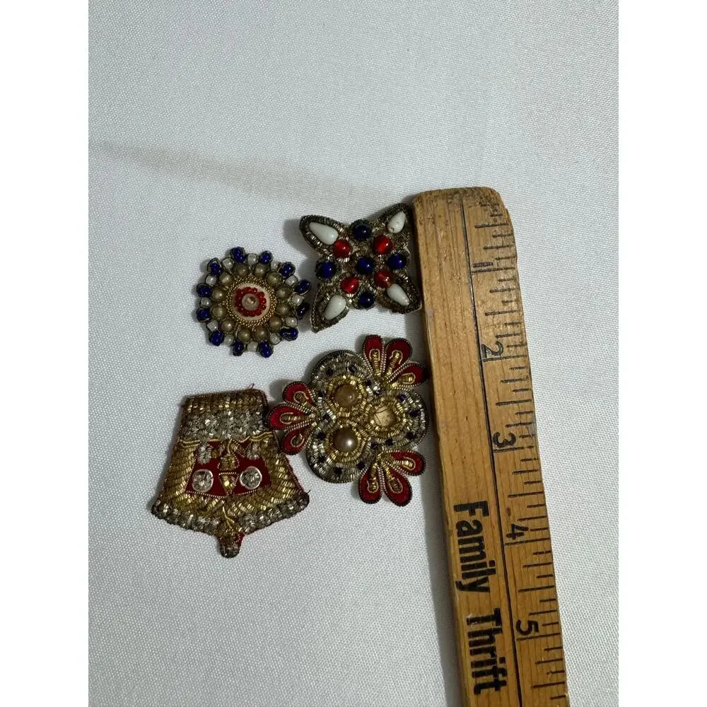 Set of 4 Antique Costume Pearl and beaded Applique Patches
